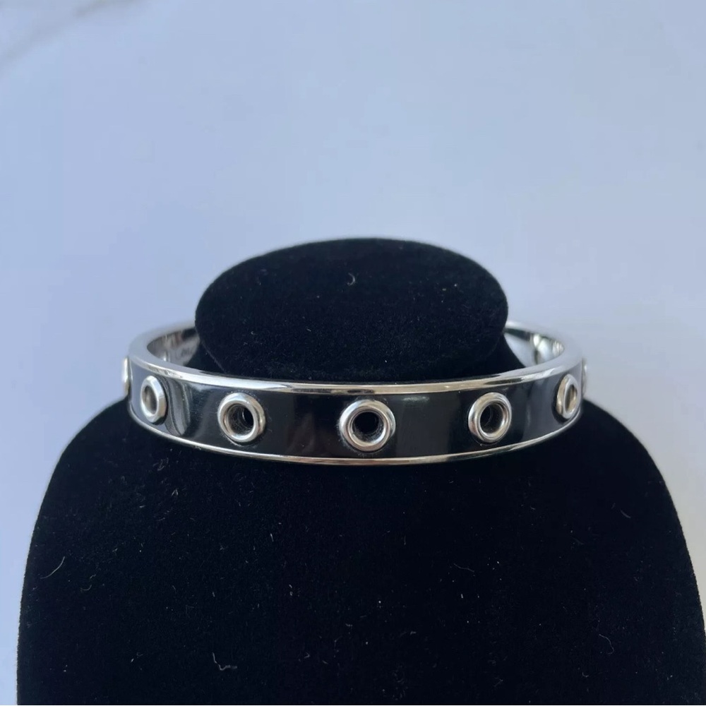 Coach silver Tone & Black Enamel Grommet Bangle Bracelet ￼jewelry designer deals